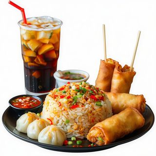 Q10:Arroz Hola Wok (Chao La Fan) + 6 Uds. Rollitos O 2 Uds. Pan Chino