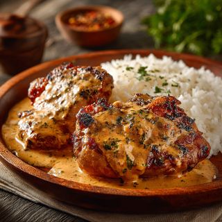 Arroz con Pollo y Salsa Encocada