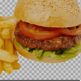 Hamburguesa de pollo más patatas 