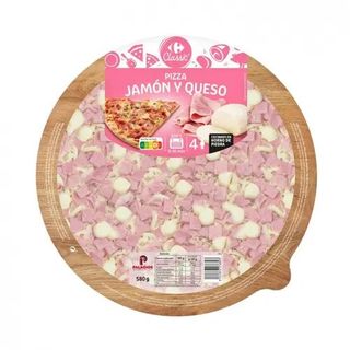 Maxi Pizza Jamón Y Queso Carrefour 580 Gr.