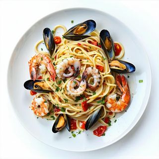 412 Spaghetti saltati alla piastracon con frutti di mare