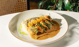 ქათმის რულეტი პიურეთი და დემიგლასისი სოუსით