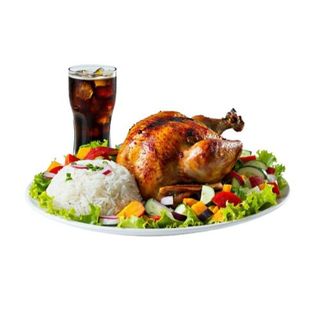 2 Pollo A L'Ast Entero Con Ensalada Hawaiana Con Arroz Y Bebida