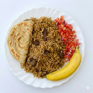 Pilau +chapati + juice + banana