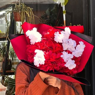 Bouquet Artificiel 2 tiges  Hortensia  Rouge & 1 tiges Cerisier 