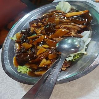 pato con setas y bambú