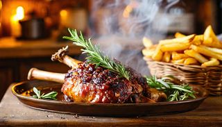 Stinco di maiale al forno con patate fritte dippers