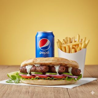 1 Panino con sik kebab, patatine e una lattina