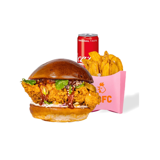 Menu | Spicy Korean Burger, Fries Crispers 130g, Soft Drink