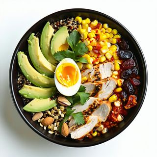 Poke con base de quinoa y pollo marinado