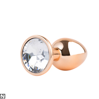 N69 korek analny aluminiowy rose gold S biały kryształek 130471A