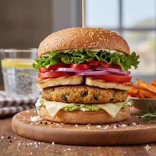 Вегетариански бургер със зеленчуци и сирена + подарък малък Айрян