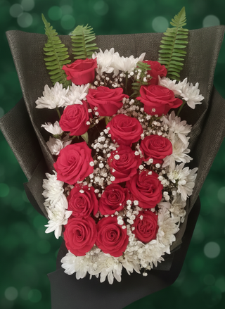 Bouquet Marguerites et Rose Rouges