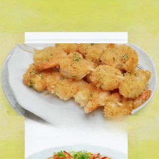 Spiedini di gamberi impanati