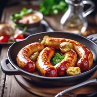 Смажені курячі ковбаски з гарніром та овочевим салатом (410г)