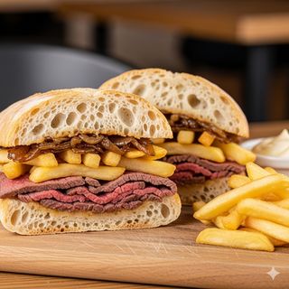 Carne di cavallo, cipolla e patatine