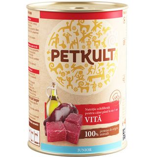 Hrana pentru Caini PetKult Junior, Vita, 400 g