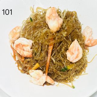 101 Spaghetti di soia con gamberi e verdure miste