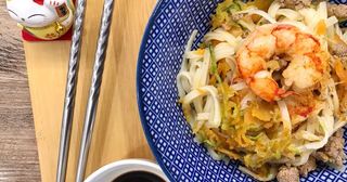 Noodles di riso con mazzancolle