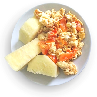 Boiled Yam with Beans, Egg or Fish Sauce