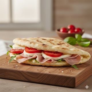 Piadina mozzarella, pomodoro, prosciutto cotto