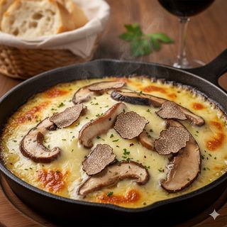 Provola al forno con porcini, tartufo e caciocavallo