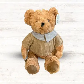 Miś Teddy biszkoptowy w sweterku z kołnierzykiem średni 