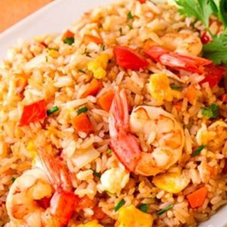 Arroz jazmin frito con gambas
