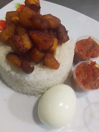 White Rice, Diced Plantain with Boiled Egg
