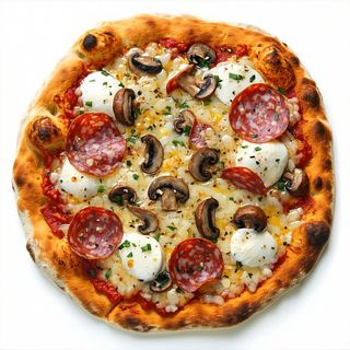 Pizza salamino e gorgonzola, bufala, salsiccia e funghi