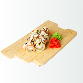 Roll with seared salmon and almonds