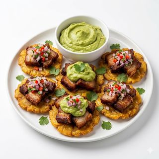 Tostones Con Chicharrones Y Guacamole