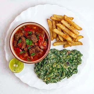 Beef Wet/Stew Fry + Veg with Chips