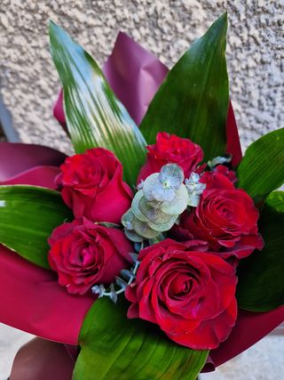 Buchet din 5 trandafiri cu verdeață