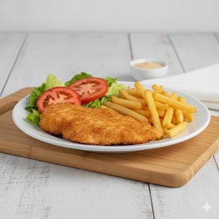 Plato De Pechuga Empanada Con Papas Y Ensalada