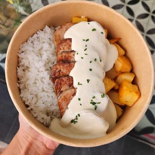 Solomillo Ibérico al Roquefort con Arroz y Patata