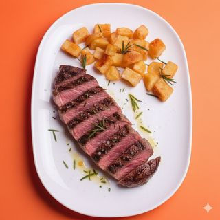 Tagliata di manzo servito con patate