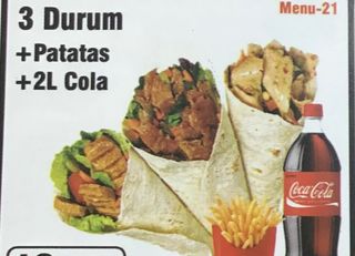 3 Durum Con Patatas Y Coca-Cola Sabor Original botella 2L.