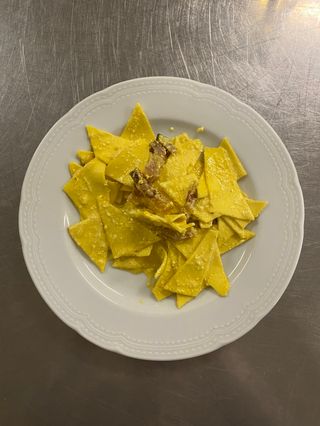 Maltagliati guanciale ricotta e zafferano 