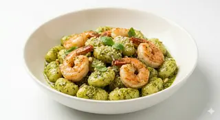 Ñoquis Con Gambas Y Pesto