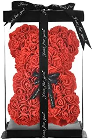 Orso con rose finte rosso