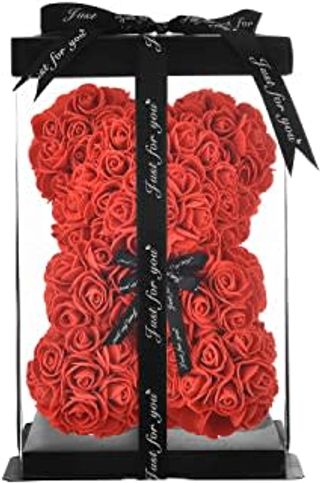 Orso con rose finte rosso