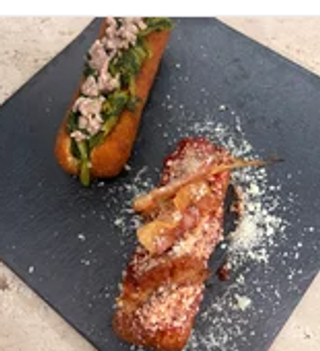 Crocchettone di patate artigianale ripieno ripieno di burrata, mortadella e pistacchio -1 pezzo