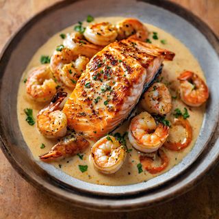 Salmon Fish And Prawns