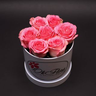 Cutie Mică Albă cu Trandafiri Roz