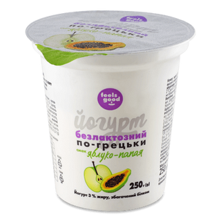 Йогурт Feels good По-грецьки смак яблуко-папая безлактозний 3% (250г)