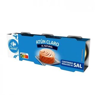 Atun Claro Natural Reducido en Sal Carrefour Pack 3x56 Gr.