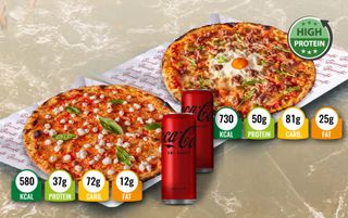 КОМБО ПРОТЕИНОВИ ПИЦИ БЛЕК АНГЪС+ПИЦА МАРГАРИТА СПЕЦИАЛЕ+2 БР. КОКА КОЛА ЗЕРО