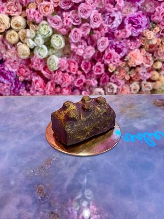 Brownie with caramel and hazelnuts