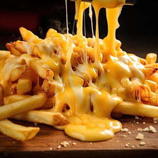 PATATAS FRITAS Y CHEDDAR FUNDIDO.